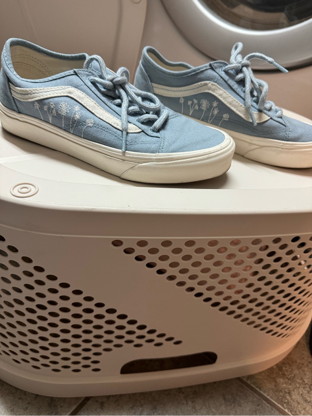 Vans Kids Light Blue Canvas Old Skool Sneakers with White Stripe